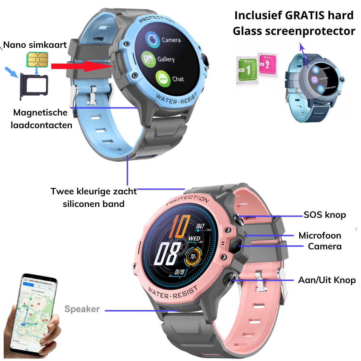 Kinder GPS Smartwatch WTC42 -Zwart